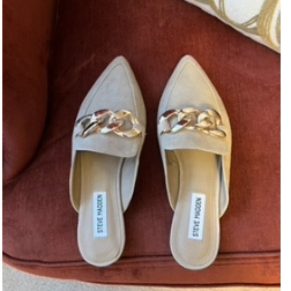 Steve Madden Finn Chain Pointed Toe Mule Tan Suede Size 8 NEW